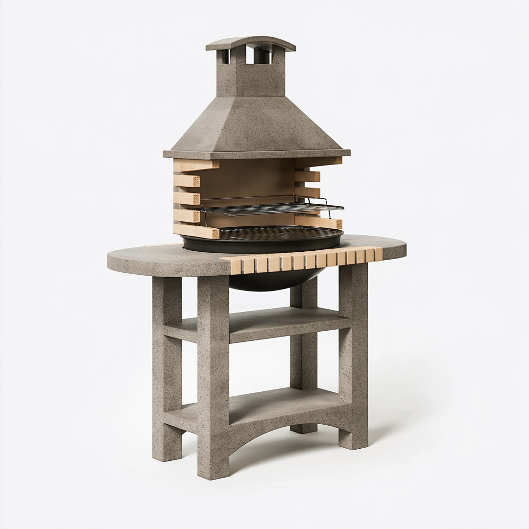 Barbecue de jardin 110 x 70 x 190 cm en béton gris avec grille en acier style traditionnel