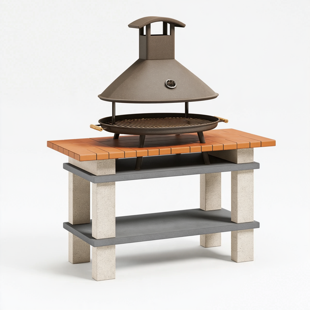 Barbecue de jardin 120 x 70 x 180 cm en acier brun avec plan de travail carrelé