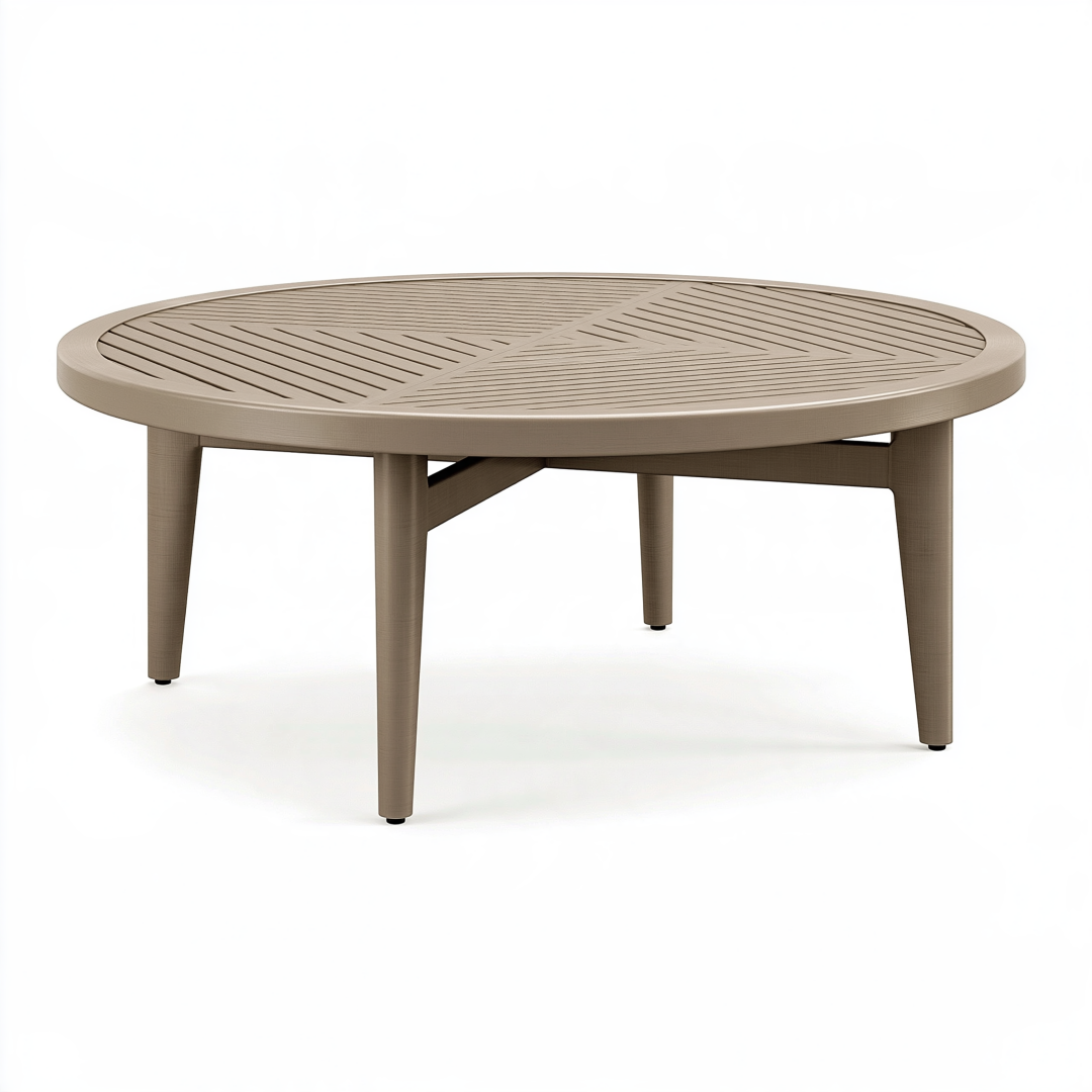Table de jardin ronde 120 cm en plastique taupe style contemporain