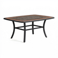 Table de jardin rectangulaire 150 x 90 cm en métal noir et brun - plateau décor effet bois style contemporain