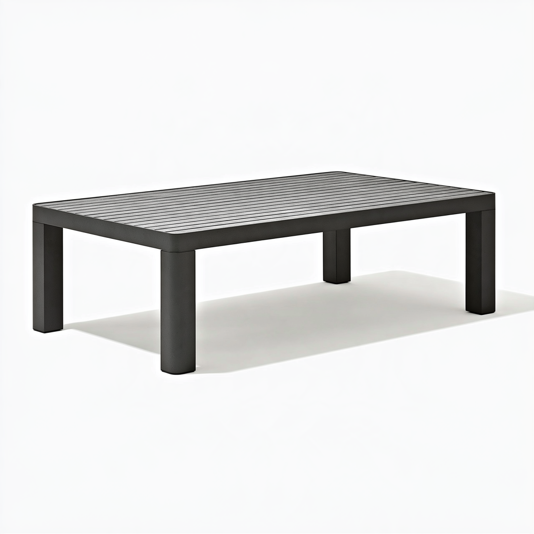 Table basse de jardin 120 x 70 x 45 cm en aluminium noir à plateau à lattes