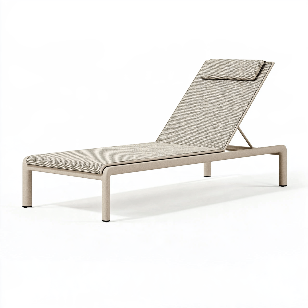 Chaise longue de jardin 200 x 70 cm en métal beige à dossier réglable