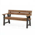 Banc de jardin 150 x 65 x 85 cm en bois marron et métal noir avec accoudoirs