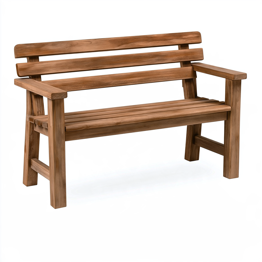 Banc de jardin 120 cm en bois marron avec accoudoirs style classique
