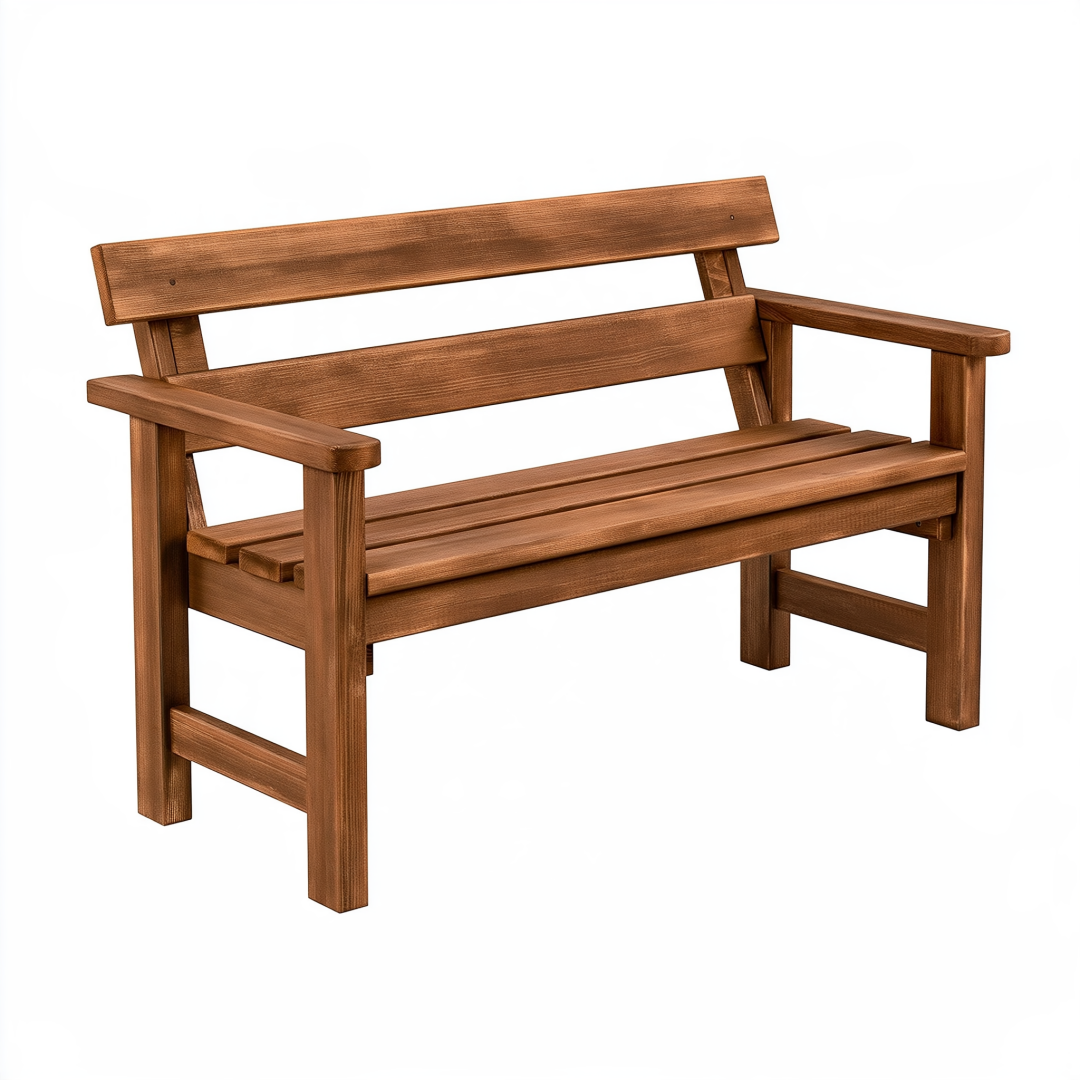 Banc de jardin 120 x 60 x 90 cm en bois marron avec accoudoirs style classique