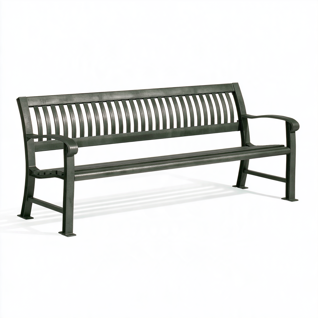 Banc de jardin 152 x 61 x 86 cm en acier vert foncé avec accoudoirs